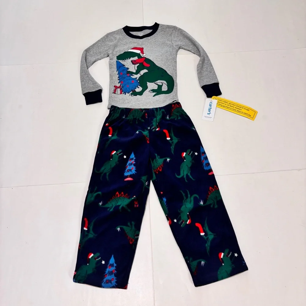 Carter's Dinosaur Holiday Pajama Set - Gray and Navy